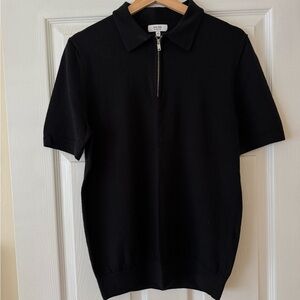 Black Men’s Marino Wool Polo Shirt with Zip Collar